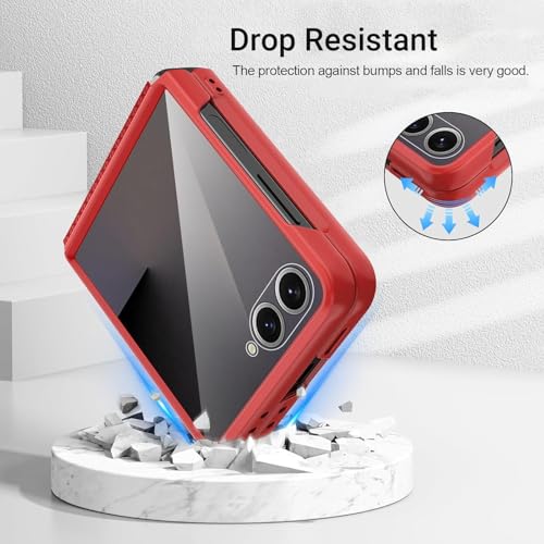 Image of Kapa Textured Grip Hinge Protection Back Cover for Samsung Galaxy Z Flip7 / Z Flip 7 | with [Inbuilt Glass] Full Body Shockproof Hard Back Case (Red)
