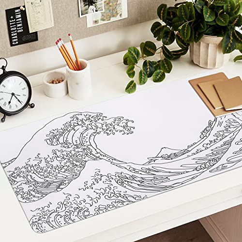 Icasso Extended Gaming Mouse Pad (35.4X15.7 In), Large Stable Rubber Base Mousepad With Stitched Edges, Keyboard Mouse Mat Desk Pad For Work, Game, Office, Home - White Wave Of Kanagawa #TOP7