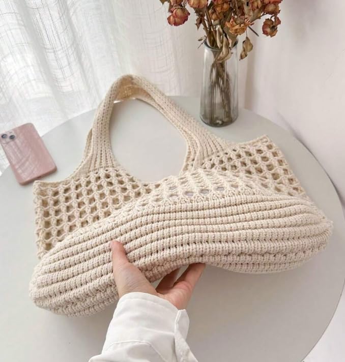 Image of Knit beach bag, Crochet Beach bag,Beach bags for women Knitted beach bag for summer