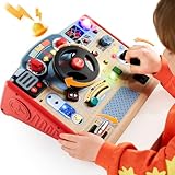 TOP BRIGHT Montessori Busy Board with LED Light, Sensory Toys with Sounds & Switches, Activity Board for Kids 3-5, Car Driving Toy for Toddler Boy, 3 Year Old Girl Boy Gifts for Birthday Christmas
