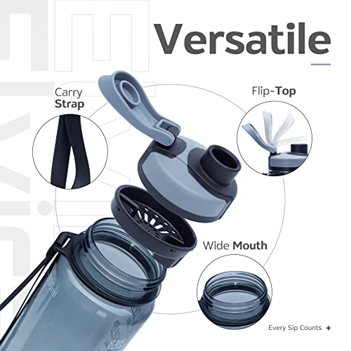Elvira 32Oz Large Water Bottle With Motivational Time Marker & Removable Strainer,Fast Flow Bpa Free Non-Toxic For Fitness, Gym And Outdoor Sports-Black #TOP2