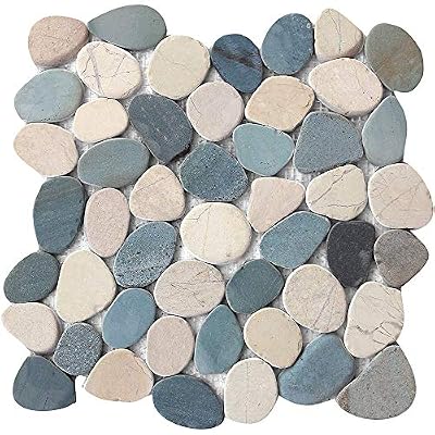 FuStone Decorative Tiles Interlocking Tumbled Pebble Tiles (1-Sheet) Kitchen Floor Bathroom Patio Stone Tile for Indoor and Outdoor Use Natural River Rock Stones SA-CP005-1