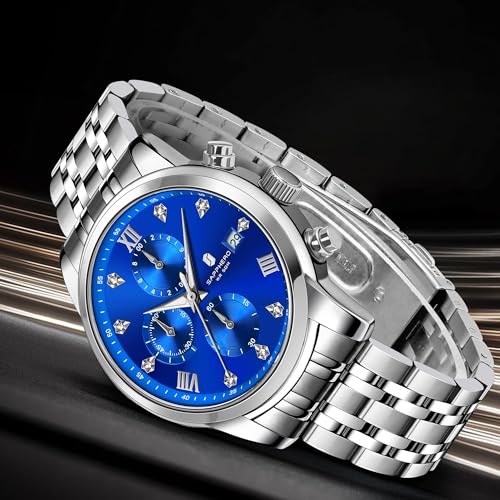 Image of Sapphero Watches for Men Waterproof Luminous Watches with Date Dial Chronograph Analog Quartz Movement Steel Stainless Business Wrist Watches Mens Gifts