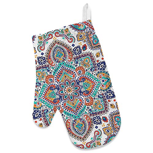 Top Carpenter Polyester Insulation Kitchen Oven Mitts Potholder Apron 3Pcs Set Floral Paisley Medallion Non Slip Heat Resistant Gloves For Baking Cooking Bbq #TOP1