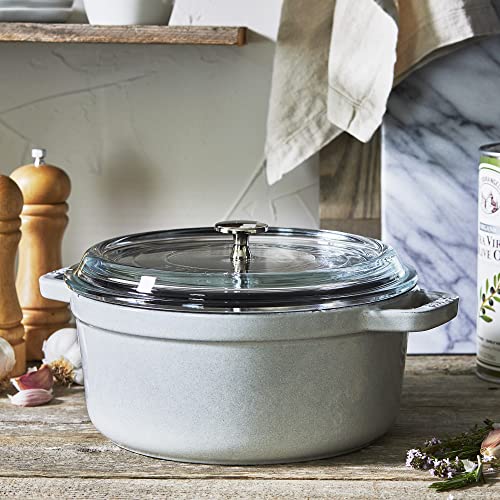 Image of Staub Cast Iron 4-qt Round Cocotte with Glass Lid - White Truffle