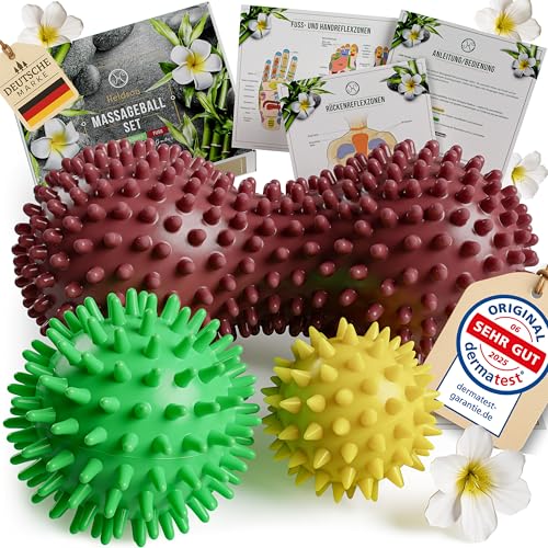 HELDSON® Premium Massageball 3er Set inkl. Peanut ball - Igelball Fußmassage hart - Noppenball - Igelbälle klein - Faszienball Rücken - Massage Ball Faszien - Massageball Fuß - Stachelball Noppen