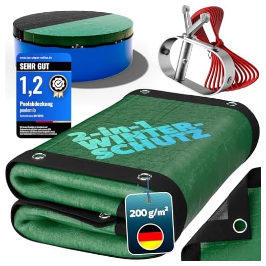 poolomio® Pool Winterabdeckung rund für Pools Ø 360/366–390 cm | 2in1 Solarplane & Poolabdeckung | Robuste 200g/m² PE Poolplane Abdeckplane | UV-beständig, Algen- & | Planenmaß: Ø 420 cm