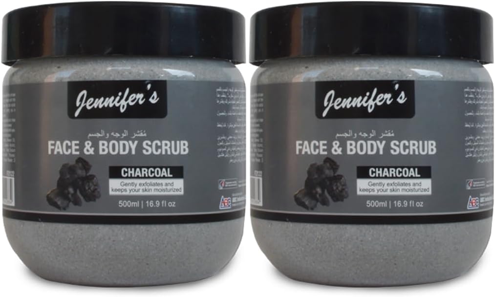 Jennifer’s Face & Body Scrub Charcoal 500ml-Pack of 2|Detoxifying Exfoliating Skincare with Activated Charcoal for a Deep Cleanse