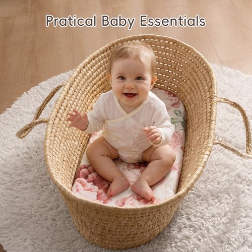 Image of david's kids 3 Pack Bassinet Sheets, Ultra Soft Breathable Comfortable Baby Sheet Set for Boys Girls Neutral, Univeral Fit for Most Cradle and Bassinet Mattress, Floral