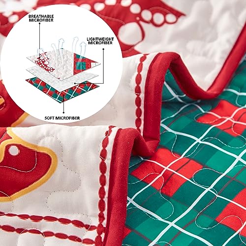 Conjunto de colcha de Natal, Queen, 3 peças reversíveis para árvore de Natal, boneco de neve, estamp