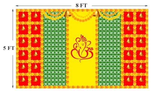 Image of Banana Leaf Decorative Backdrop Cloth for Wedding, Mehndi and Festivals. It's Perfect for Wedding, Party, Newborn Celebration, Haldi, Mehndi and All Other Festive Occasion.(8*5) ft (Design 16)