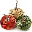 6.25 Inch Large Velvet Pumpkins Set of 3 Includes Rust Gold Olive, Handmade Home Decor, Holiday Mantle Decor, Fall Halloween Thanksgiving Centerpiece, Rustic Farmhouse Decoration