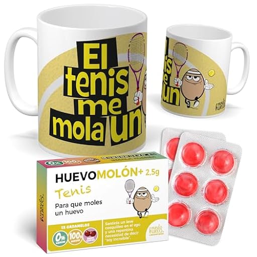 Pack Regalo Tenis Original: Taza Divertida “El Tenis me Mola un Huevo” + Caramelos Huevomolón Tenis | Detalle Gracioso para Tenistas y Aficionados al Tenis | Ya disponible en tu tienda friki favorita! En mundofriki.es!