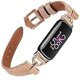 Unique D-shape Metal Buckle Leather Bands Compatible with Fitbit Luxe Bands for Women Top Grain Leather Strap Compatible for Fitbit Luxe/Fitbit Luxe Special Edition Fitness Tracker (Rose Gold/Wheat)