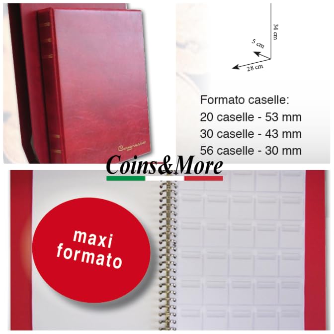 Álbum de Monedas Gran Formato con 24 Anillos, Funda y 5 Insertos Mixtos, álbum numismática Hecho a Mano para coleccionistas de Monedas Euro y conmemorativas