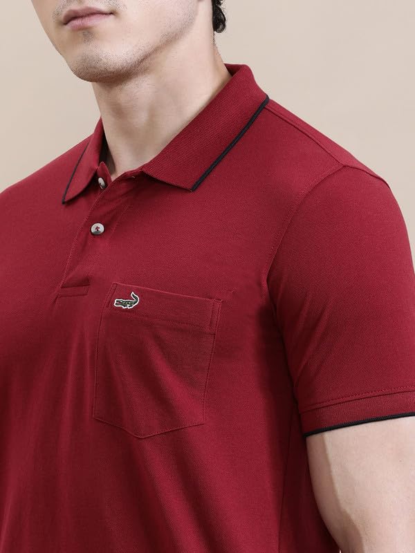 Image of CROCODILE Men Solid Polo T-Shirt | 100% Cotton | Short Sleeve | Slim Fit | Button Placket White