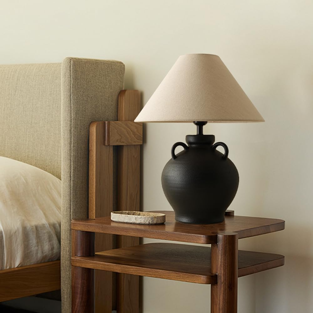Ceramiczna lampa stołowa Lampa stołowa z połowy wieku Czarna antyczna rustykalna lampka nocna Lampka nocna Dom wiejski Przemysłowa lampka na biurko do sypialni Salon Home Office