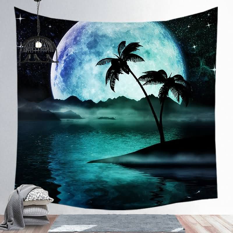 EHOMERY Tapestry King Wall For Bedroom Aesthetic Green Coconut Tree And Moon Xl Tapestries Funny Trippy Hanging Blanket Living Room Art Décor 150X200Cm