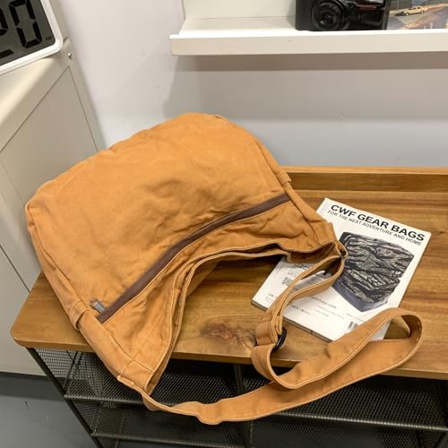 Image of Canvas Hobo Crossbody Shoulder Tote Bag for Women and Men Large Purse Messenger Bag Travel Work Shopping