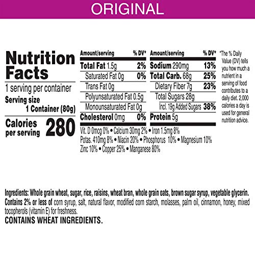 Kellogg's Raisin Bran Crunch Breakfast Cereal Cups, Fiber Cereal, Made With Real Fruit, Original, 33.6Oz Case (12 Cups) #TOP2