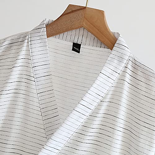 Image of SIQITECHNO Men Summer Kimono Bathrobe Long Cotton Yukata Woven Striped Pajamas Loungewear Mens Bathrobe Sleepwear Nightgown