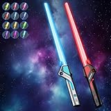 Rakuker Sable de Luz, 2 en 1 Espada Laser Niños con 12 Colores, LED Lightsaber con Sonido de Combate Simulado, Retráctil Sable Laser, LED Espada Juguete Niño para Halloween, Reuniones, Fiestas