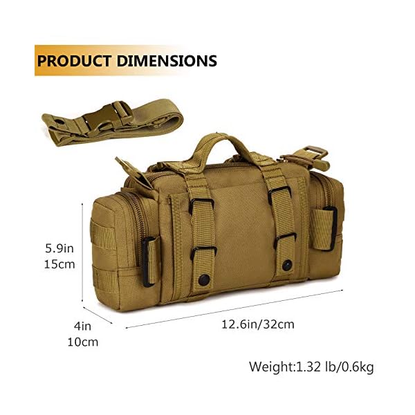Protector Plus Tactical Fanny Pack Military Assault Waist Bag Hip Belt MOLLE Sling Army Lumbar Gear Pouch EDC Camera Handlebar Range Bags (Patch Included), Brown - Image 7