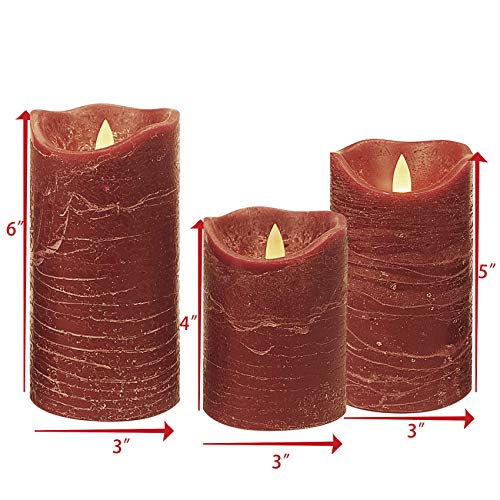 Battery Operated Flameless Led Candles Real Wax Pillar Candles With Remote Timer Electric Flickering Decorative Burgundy Wax Candles For Home Wedding Party Centerpiece Decor 3 Pack 3”X 4”, 5”, 6” #TOP4