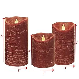 CANDLE CHOICE Battery Operated Flameless Candles with Timer Real Wax Realistic Flickering Electric LED Pillars Automatic Built-in Daily Cycle Timer 6-hour on 18-hour off 3 Pack Rustic Texture Burgundy CANDLE CHOICE Battery Operated Flameless Candles with Timer Real Wax Realistic Flickering Electric LED Pillars Automatic Built in Daily Cycle Timer 6 hour on 18 hour off 3 Pack Rustic Texture Burgundy
