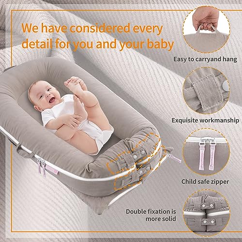 Image of Corduroy Baby Lounger Cover for Dockatot Deluxe + | 100% Cotton Hypoallergenic Newborn Premium Quality Spare Cover(Cover Only) (Grey)