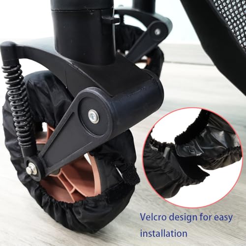 Image of 2 Pcs Stroller Wheel Protectors Black Dustproof Stroller Wheelchair Tire Protectors for Child Kid Jogger Wheels Protection Covers (S, 7.87 inch Diameter) (Black)