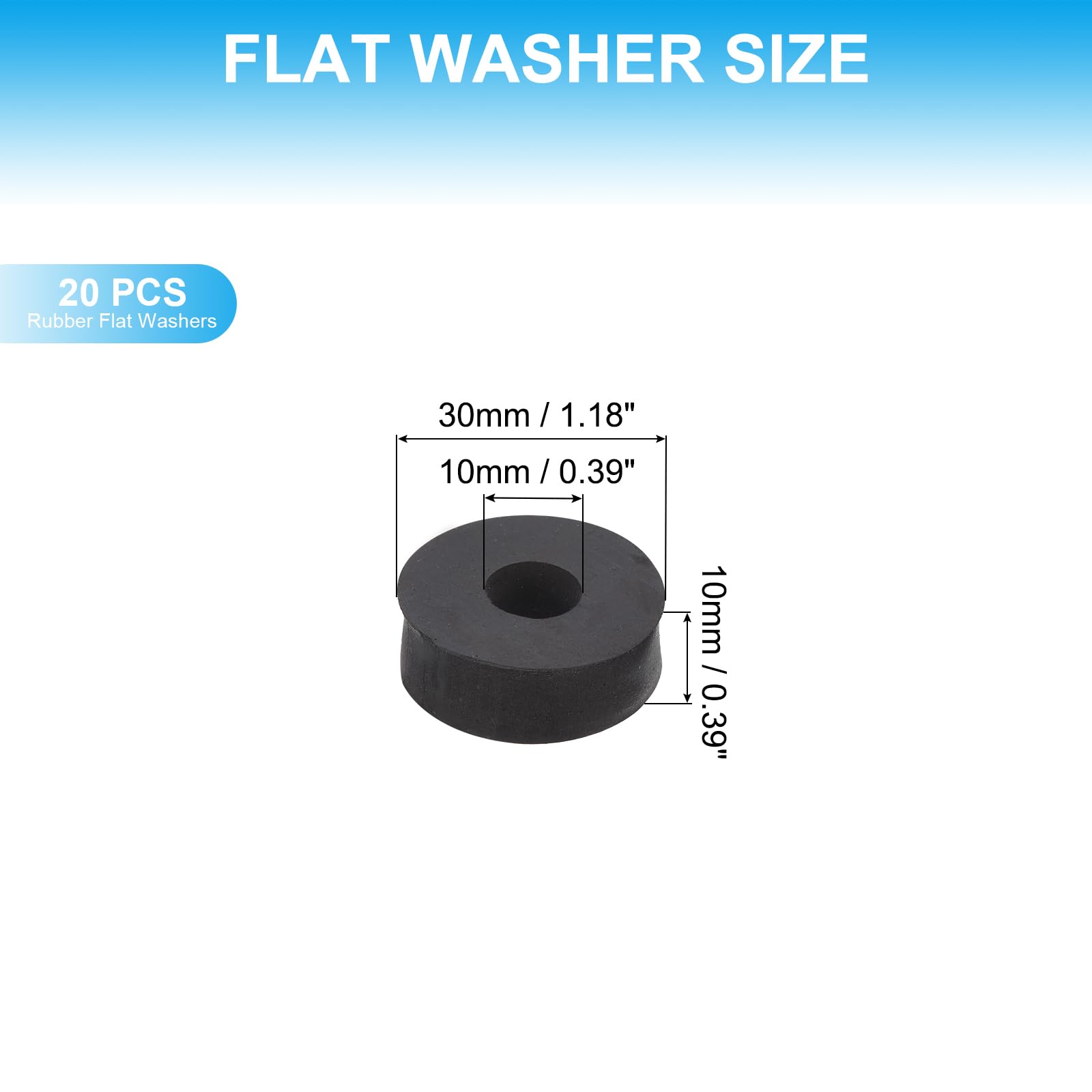 PATIKIL 20 Pcs Flat Rubber Washers 0.39" ID 1.18" OD 0.39" Thickness Sealing Rubber Spacer Gasket for Bolts Faucets Screws Hose Plumbing Black - Image 2