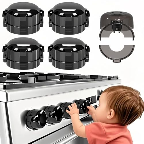 Stove Knob Safety Covers for Child (5 Pack,Black),Durable Heat-Resistant, Dual-Key Oven Knob Covers, Easy Install with Strong Adhesive, Universal Fit Most Stoves