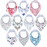 Diaper Squad 100% Organic Cotton Floral 10-Pack Baby Girl Drool Bandana Bibs Pink for Girls