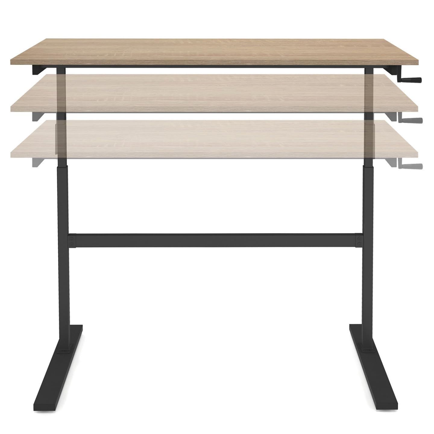 IDMarket - Scrivania JEANNE, diritta, sit/stand con manovella, altezza regolabile da 70 a 120 cm, legno di faggio e nero