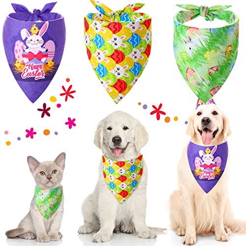 3 Pieces Easter Dog Bandanas Hawaii Triangle Dog Scarf Adjustable Washable Kerchief Pet Summer Scarf Bibs for Pet Costume Supply