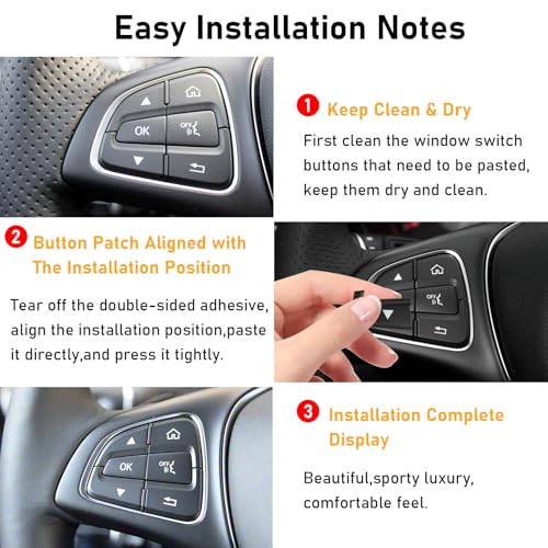 Image of Moonlinks Steering Wheel Button Trim Sticker For Mercede Benz C V GLC Class | For W205 X253 Steering Wheel Button lnner Decoration Cover 12PCS, Black (Model A)