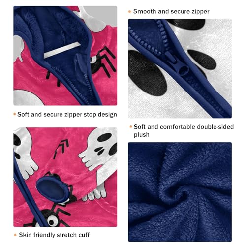 Skulls Ghosts and Spiders Pattern Toddler Fleece Jacket Girl Boys Hooded Fleece Jacket Coat Warm Outwear Zip-up 3-10T3