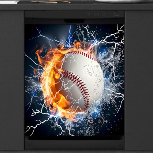 Cubierta magnética para lavavajillas de baseball con fuego y agua panel de 53x66 cm