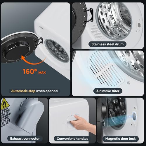 Image of ROVSUN 1.7 Cu.Ft Portable Clothes Dryer, Front Load Dryer for Laundry with Magnetic Door Lock, Compact Electric Dryer with Stainless Steel Tub for Apartment, Home, 120V (Classic Knob Control)
