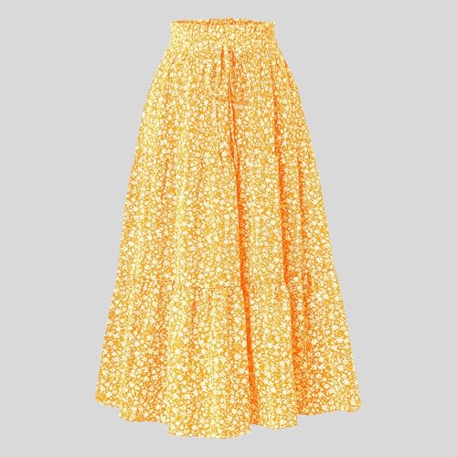 Women Maxi Skirt Floral Tiered Pleated Skirt Flowy Swing High Waisted Go Outing Clothes3