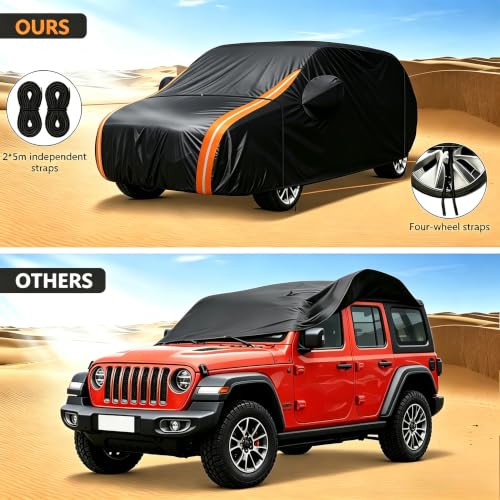 Image of Waterproof Car Cover for Jeep Wrangler 4 Door, Fit for CJ YJ TJ JK JL, All Weather for Automobiles, Outdoor Full Exterior Soft Cotton Lining