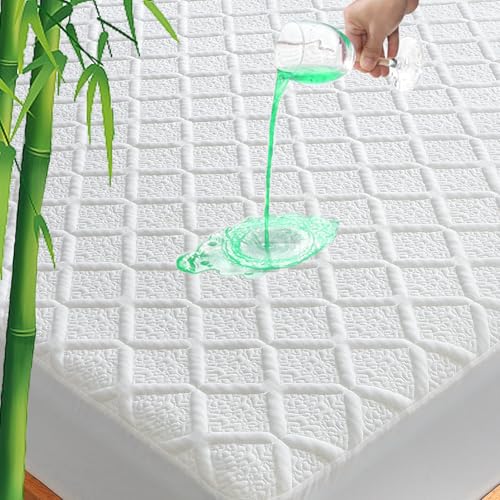 Image of UNILIBRA King Size Waterproof Mattress Protector, 3D Air Rayon Made from Bamboo Cooling Mattress Cover, Breathable Deep Pocket Mattress Pad Fits to 8''-21'' White