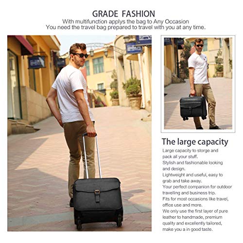 Leathario Pilotenkoffer voor heren en dames, trolley met wielen en laptopvak, laptoptrolley, handbagage van leer, 17… - Image 8