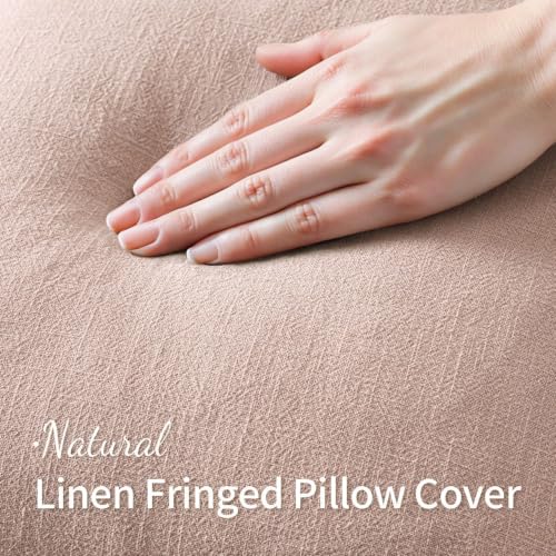 Image of MIULEE Linen Fringe Decorative Euro Throw Pillow Covers Light Pink 22x22