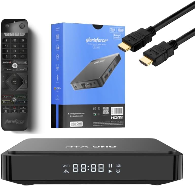 GloriaforceRTX UNO 4K UHD IPTV Player Android 11 H.265 2GB RAM 16GB Flash 5GHz WiFi