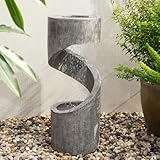 Glitzhome Outdoor Fountain with LED Light, Spiral Water Fountain Outdoor with Stone Planter, Modern Curved Waterfall Fountains Water Feature for Garden Patio, 31.3”H