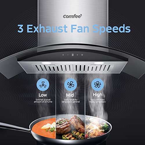 Comfee 76V33-AT25 Comfee Curved Glass Range Hood 30 Inch 450 Cfm 3 Speed Gesture Sensing &Touch Control Panel Stainless Steel Kitchen Ductless/Ducted Convertible thumb #6