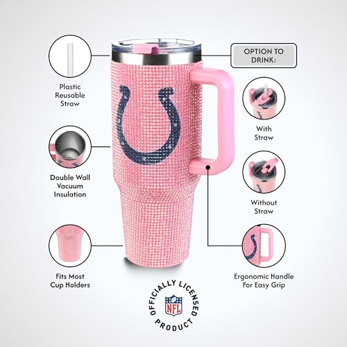 Image of The Memory Company Officially Licensed 40oz Pink Bling Game Day Tumbler, Indianapolis Colts