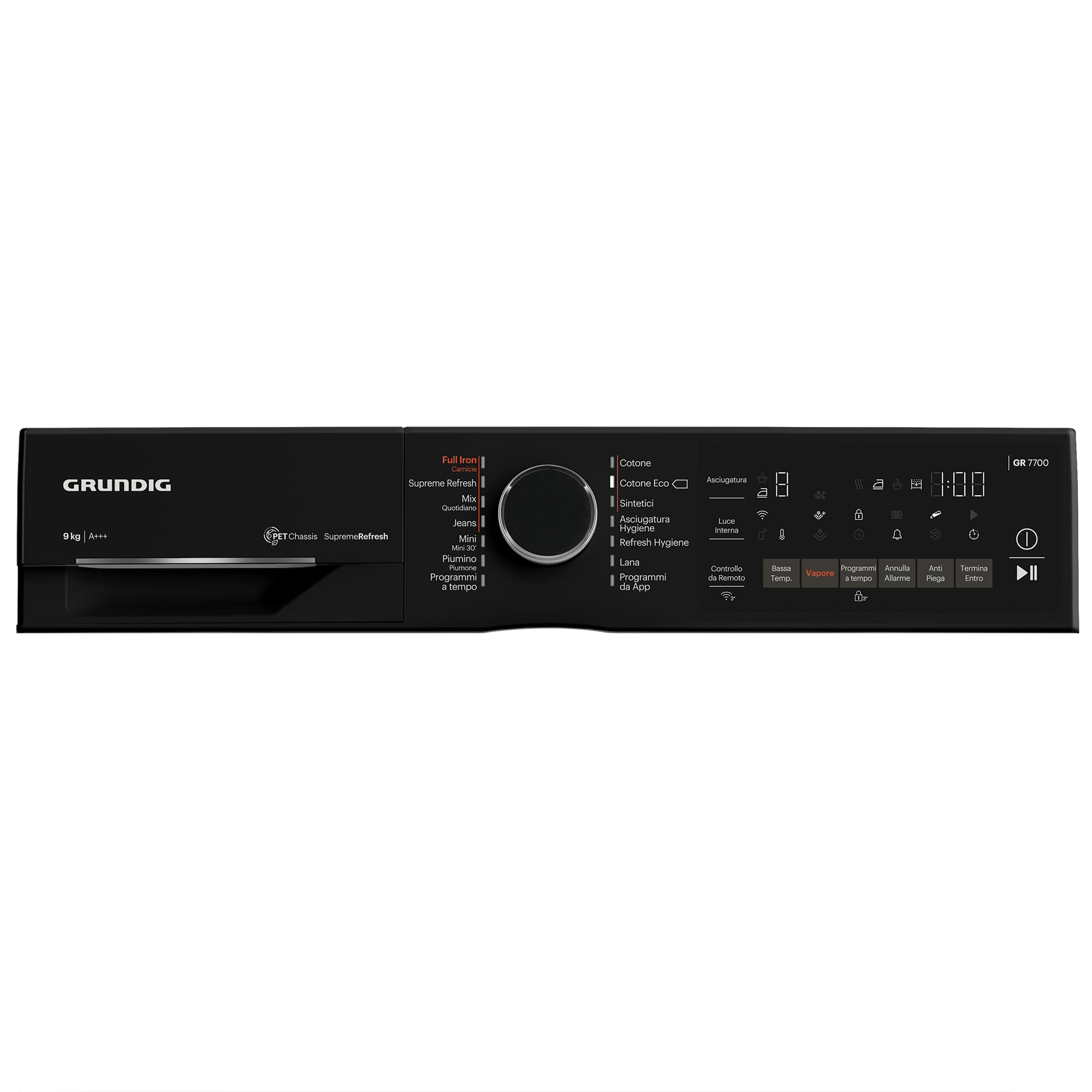 GRUNDIG - GTP6324WI-IT - Asciugatrice 9kg, Classe A+++, Display Touch PRO, VAPORE SupremeRefresh, porta reversibile, Wi-Fi, dba 63 AxLxP 84x60x65,3